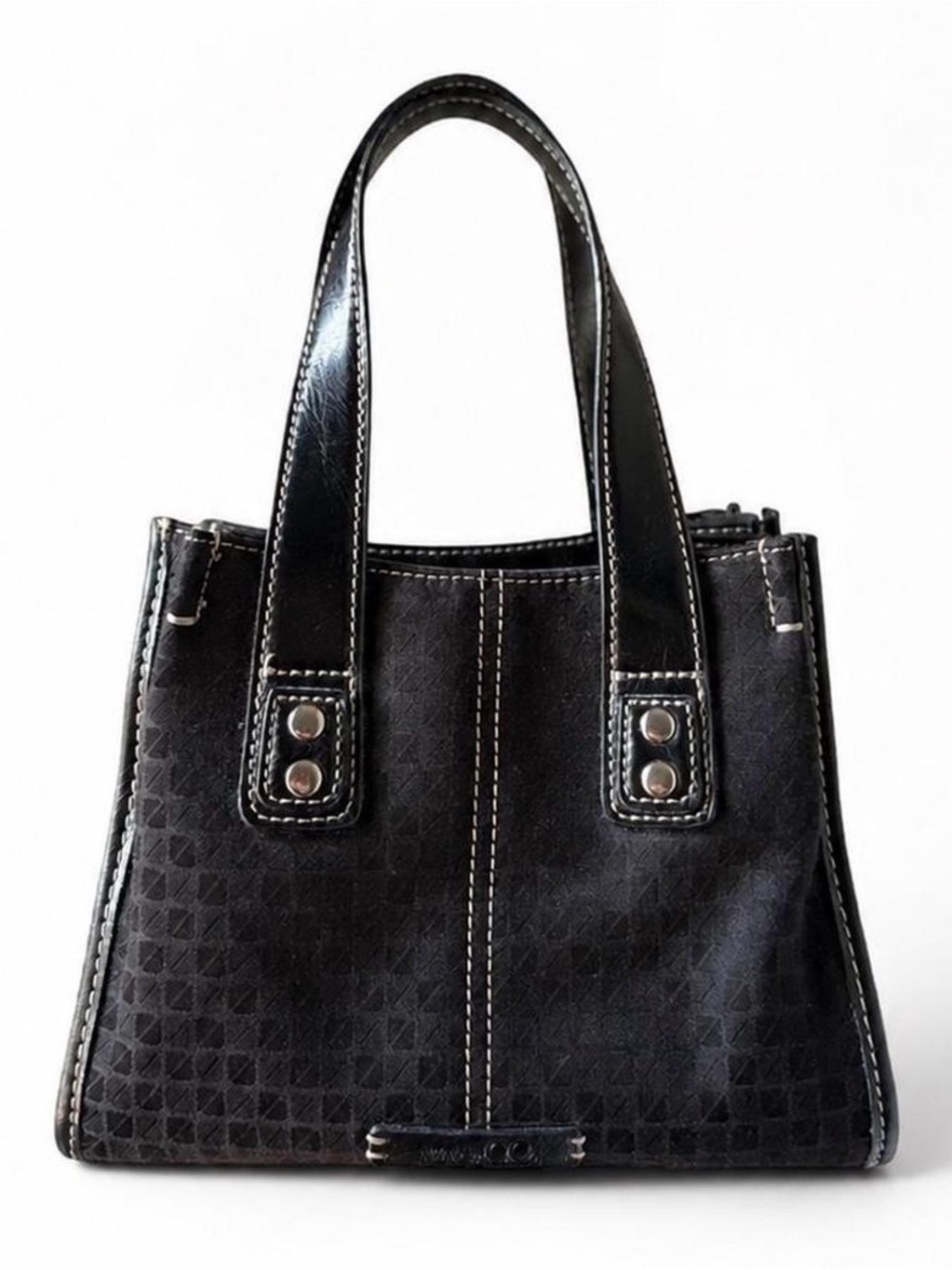 Y2K Black Mini Shoulder Bag w/ White Stitching & Silver Hardware